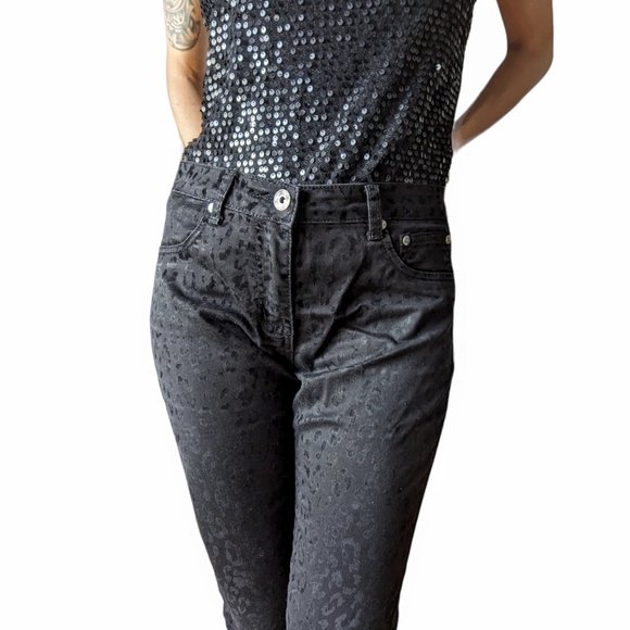 Suko Jeans Black velvet animal leopard print skiny jeans - Picture 9 of 15